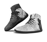 Binienty Zapatos anchos para hombre y mujer, estilo lobo de caña alta, minimalistas, suela antideslizante y sin caída, Mandala de cabeza de lobo blanco y negro, 37 EU