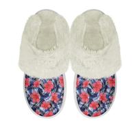Binienty Zapatos de casa de felpa para mujer, elegantes, para invierno, cálidos, acogedores, mullidos, suela antideslizante de espuma viscoelástica, Hoja de aguja de pino, hibisco, 40.5/41.5 EU