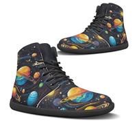 Binienty Zapatos descalzos para hombre y mujer, anchos, minimalistas, para senderismo, agua, ligeros, antideslizantes, botas al tobillo, Planeta de pintura de acuarela, 38 EU