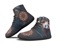 Binienty Zapatos descalzos para hombre y mujer, botas de senderismo anchas con cordones, transpirables, sin caída, para exteriores, elegantes, Panda acuarela mandala tribal, 37 EU