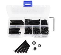 binifiMux Juego surtido de 180 tornillos de cabeza Phillips planos M4 negros, tuercas hexagonales, tuercas autobloqueantes, arandelas planas