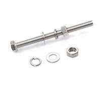 binifiMux Paquete de 2 tornillos hexagonales M10 x 140 mm con tuercas hexagonales M10, arandelas planas/juego de arandelas de bloqueo de resorte, 304/18-8, acabado liso