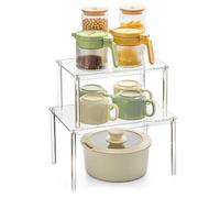 Biniveil Organizador de Gabinetes - Estante Expositor para Gabinete,2 Piezas Apilables Elevador de Almacenamiento para Vasos, Latas, Botellas, Tarros y Tazas