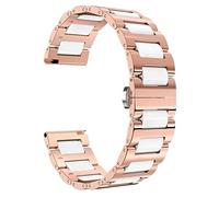 BINLUN Correa de Reloj de Acero Inoxidable Pulsera de Reloj de Cerámica Pulida Correa con Mariposa Hebilla (16mm, Oro Rosa Acero y Cerámica Blanca)