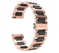 BINLUN Correa de Reloj de Acero Inoxidable Pulsera de Reloj de Cerámica Pulida Correa con Mariposa Hebilla (12mm, Oro Rosa Acero y Cerámica Negra)