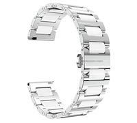 BINLUN Correa de Reloj de Acero Inoxidable Pulsera de Reloj de Cerámica Pulida Correa con Mariposa Hebilla (18mm, Acero Plateado y Cerámica Blanca)