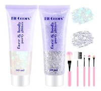 Binnan 2pcs Body Glitter Gel, Lentejuelas Gel Cara Cuerpo Labios Lentejuelas Sombra Deslumbrante Maquillaje Escenario for Face Hair Lips Nails Make Up