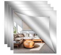 Binnan 4 Piezas Espejo Adhesivo, Muro de Pasta de Espejo de baño, Adhesivo de Pared de Espejo, Espejo Acrílico para Armarios Sala de Estar, 30 X 30 cm