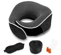 Binnan Almohada de Viaje, Almohada de Viaje de Aire,Almohada portátil en Forma de U, Antifaz y Tapones para los oídos, Almohada de Viaje de Avión, Cojín de Viaje para el Cuello
