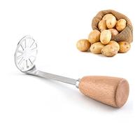 Binnan Aplastador de Patatas, Prensa Patatas, Trituradora de Patata de Acero Inoxidable, Triturador de Verduras, Machacador de Patatas con Mango de Madera