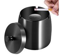 Binnan Cenicero Con Tapa, Cenicero de Acero Inoxidable, Ceniceros Exterior, Base Antideslizante de Acero Inoxidable, Portatil Ceniceros para Jardín, Oficina, Hogar, Escritorio (Negro)