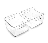 BINO - Contenedor de almacenamiento para refrigerador, congelador y despensa, con asas, plástico transparente y amplio nido para alimentos para el hogar y la cocina