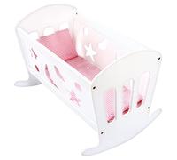 Bino World of Toys Cuna de muñecas con Ropa de Cama, Accesorios de guardería, Juguetes para niños a Partir de 3 años (Cama de muñecas Blanca Incl. colchón, Manta y Almohada, Recortes de corazón)