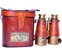 Binoculares de cuero de latón marino victoriano náutico antiguo y vidrio espía London 1915 decoración para el hogar y la oficina (naranja)