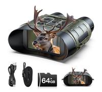 Binoculares Visión Nocturna, 112 MP 4K Binoculares Nocturnos con Zoom 12X & Batería 5000mAh, Tarjeta de 64GB Incluida, Visión Infrarroja, Alcance de 400m, Caza, Camping & Seguridad