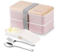 Binoster Fiambrera bento box original Lunch Box Lunchbox Caja de Almuerzo contenedor Bundle Divider Estilo japonés a con acero inoxidable Utensilios cuchara y tenedor (Rosado)