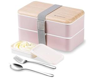 Binoster Fiambrera bento box original Lunch Box Lunchbox Caja de Almuerzo contenedor Bundle Divider Estilo japonés a con acero inoxidable Utensilios cuchara y tenedor (Rosado)