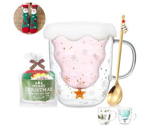 Binoster Tazas Lindo de Navidad Taza, Taza de té, Taza de Leche Vasos de los vidrios de Doble Pared con Aislamiento Lentes Taza de Espresso para Mujeres, Hombres, niño, Oficina