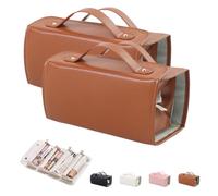 Binozinco Cosmetic Bag, 4 in 1 Leather Waterproof Cosmetic, Large Capacity Removable Foldable Transparent Multi-Compartment Hanging Cosmetic Bag, Portable, Suitable for Travel (Brown,2)
