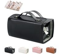 Binozinco Cosmetic Bag, 4 in 1 Leather Waterproof Cosmetic, Large Capacity Removable Foldable Transparent Multi-Compartment Hanging Cosmetic Bag, Portable, Suitable for Travel (Black,1)