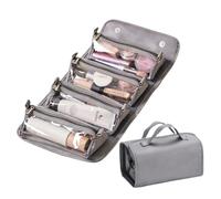 Binozinco Cosmetic Bag - Leather Waterproof Cosmetic Bag,Binozinco Makeup Bag,Detachable 4 in 1 Roll Up Makeup Bag,Hanging Travel Organizer Folding Cosmetic Bag (Gray)