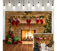 BINQOO 7x5ft Navidad Chimenea árbol calcetín telón de Fondo árbol de Navidad calcetín Rojo Regalos Santa Garland Bola Fiesta fotografía Fondo Cabina decoración Accesorios