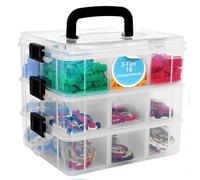 Bins & Things Contenedor de almacenamiento apilable con 18 compartimentos ajustables, transparente, organizadores de almacenamiento de manualidades y organizador de suministros de arte