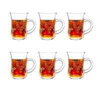binsakao Juego de 6 vasos de té turco, tazas de té marroquíes doradas con asa, tazas de café de vidrio con patas de 5 onzas para bebidas frías y calientes