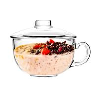 Binsakao Tazón de Vidrio para Cereales y Sopa con Asa - Cuenco Pequeño Transparente para Yogur, Avena, Desayuno con Tapa, Cristalería Apta para Microondas, Postre