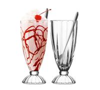 binsakao Vasos de batido de leche, taza de café helado con cucharas, tazas de helado para helado, flotador de cerveza de raíz, Boba, refrescos, latte helado (11.5 onzas, paquete de 2)