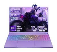 BINTEC Celeron N95 (hasta 3.4 GHz), 12 GB DDR5, Windows 11 con cuatro núcleos, retroiluminación a color, KB/desbloqueo de huellas dactilares/USB/Bluetooth (morado/256 GB)