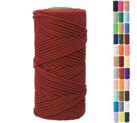Binwat Cordón de macramé grueso de 5 mm x 100 m, hilo trenzado de algodón natural para colgar en la pared, ganchos de plantas, tejer, proyectos decorativos (rojo vino)