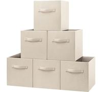 BinWhiz Juego de 6 Cubos de Almacenamiento de Tela, Plegable Cajas Organizadoras, Cestas de Almacenaje Cúbicas con Asas, Cestas Organizadoras Decorativas para Estantería, 28 x 28 x 28 cm (Beige)