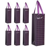 Binwish Bolsas de vino, 6 paquetes, bolsa de regalo de vino de papel fuerte con asas de cinta y tarjeta de agradecimiento, 4-3/8 x 4 x 14 para botella de vino de 750 ml o champagnes, color morado 6