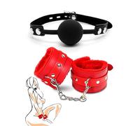 binxliuxo 2PCS Fluffy Handcuffs for Grownups, Adjustable Silicone Mouth Ball Plug for Women Plush Cuffs with Chain