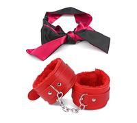 binxliuxo 2PCS Handcuffs for Grownups Adjustable Red Cuffs Adjustable Strap Lock Satin Eye Mask.
