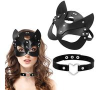 binxliuxo 2PCS PU Leather Mask for Women, Half Face Mask for Halloween Cosplay (black)