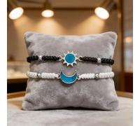 binxliuxo 2PCS Valentine'S Day Sun & Moon Couple Bracelets Stylish Adjustable Black and white Bracelet For Couples Heart Earrings Weave bracelets