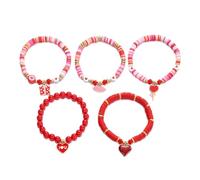 binxliuxo 5PCS/SET Red Bracelet for Women Polymer Clay Stretch Bracelet Stackable Chunky Heart Beaded Bracelets Stack Valentine's Day Jewelry.