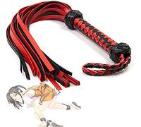 binxliuxo Fluoro Látigo de Entrenamiento con borlas de Cuero Rojo y Negro para Cosplay de Fiesta