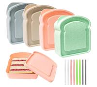 Binxus 4 recipientes de plástico reutilizables para sándwich, caja de tostadas, recipientes de sándwich para niños, almuerzo, para sándwiches, tostadas, frutas, almacenamiento de ensaladas (4 colores)
