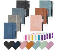 Binxus 7 Pack Small Pocket Notebook with Pen, 3.1" x 4.3" Mini Little Notebook with Pen Holder 96 Sheets for Office, Home, School Writing Supplies, 7 Pcs Leather Bookmarks with 120 Pcs Sticky Index
