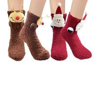 BINXWA 2 pares de calcetines de peluche regalo para las mujeres, Calcetines de Navidad para las mujeres, Calcetines Fluffy con caja de regalo