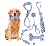 BINXWA Juego de 5 juguetes para perros, juguetes interactivos para masticar para perros, adecuados para cachorros, perros grandes y medianos, indestructibles (azul)