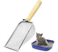 BINYI Pala Arenero Gato Metal Recogedor Arena Gatos Cat Litter Scoop con Mango de Madera Mascotas Gatos Accesorios Distancia del Agujero 5 mm Recogedor Caca Gato para Mascota Gatos Perros Conejos