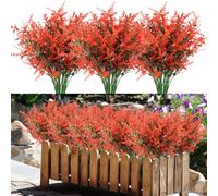 BINYI Ramos de Flores Artificiales Decoracion 10 Pieza Plantas Artificiales Decorativas Arbustos Artificiales Flore de Plastico para Cementerio Lavanda Artificial para Interior Exterior Jardín (Rojo)