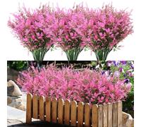 BINYI Ramos de Flores Artificiales Decoracion 10 Pieza Plantas Artificiales Decorativas Arbustos Artificiales Flore de Plastico para Cementerio Lavanda Artificial para Interior Exterior Jardín (Rosa)