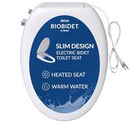 Bio Bidet BB500 - Asiento de inodoro eléctrico de perfil bajo, agua tibia, asiento delgado con calefacción con sensor inteligente y tapa de cierre lento, luz nocturna, alargado, color blanco