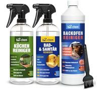 Bio-Chem - Basic Set 4 productos de limpieza de cocinas - Limpiador de hornos, ollas y sartenes con cepillo aplicador - Productos para el cuidado de superficies de cocina