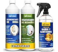 Bio-Chem - Detergentes baño - Desatascador de desagües 1 l - Limpiador de cal y orina 1 l - Producto para superficies de baño 750 ml - Basic Set 3 productos
